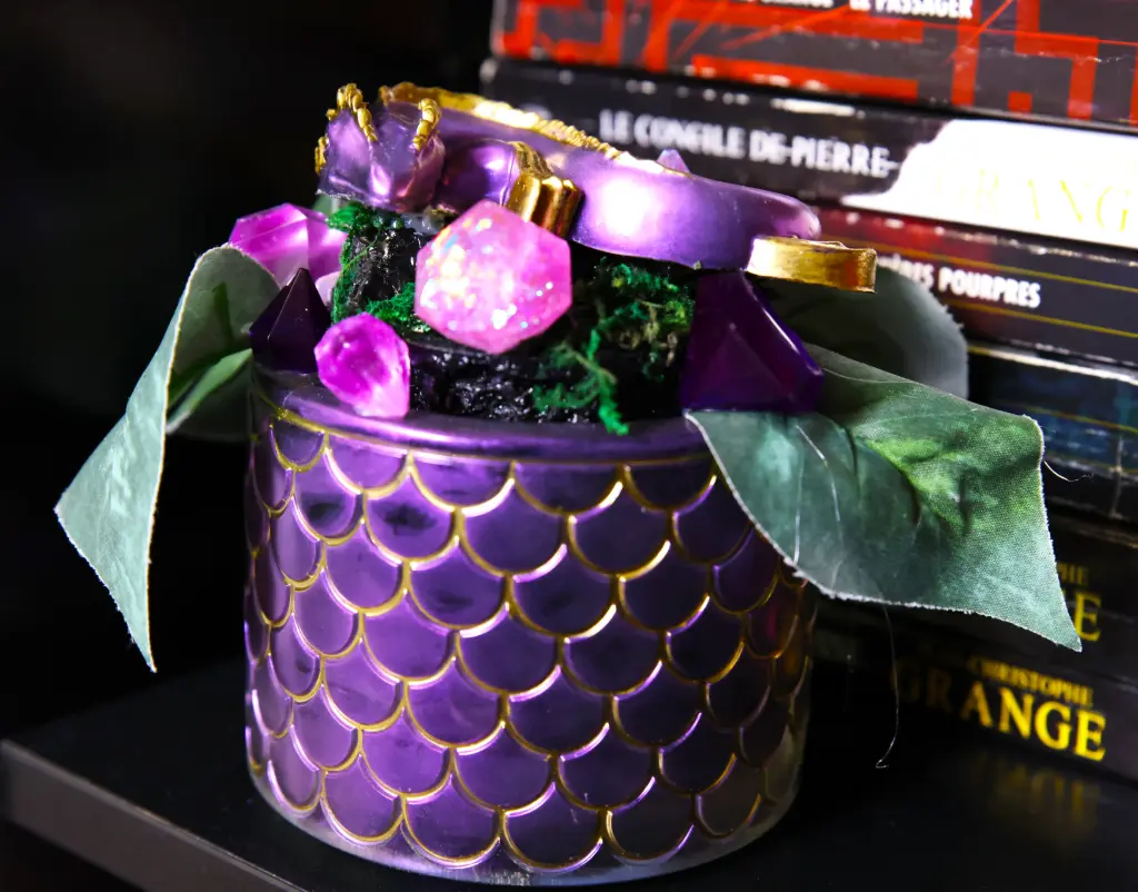 Figurine Dragon et cristaux Violet/Or